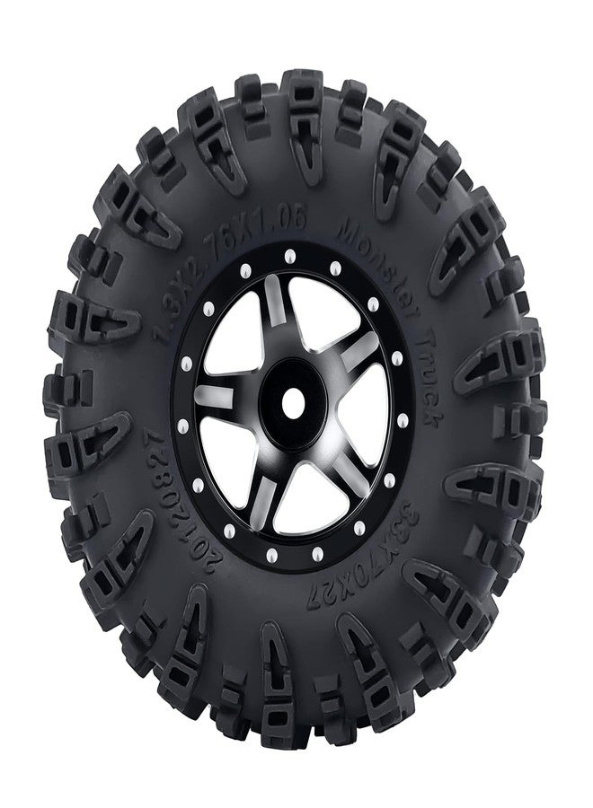 JGGZONE 4PCS 1.3" Beadlock Wheel Tires Set Aluminum 1.3inch 5-Spoke Beadlock Wheel Hub Wheel Rim 7mm Hex ＆ 70mm/2.76inch Rubber Crawler Tires for 1/18 1/24 RC Crawler Car SCX24 TRX4M (Black) - Image 2